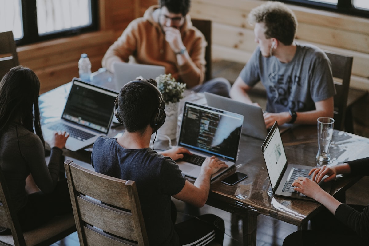 Our team collaborating in a modern office